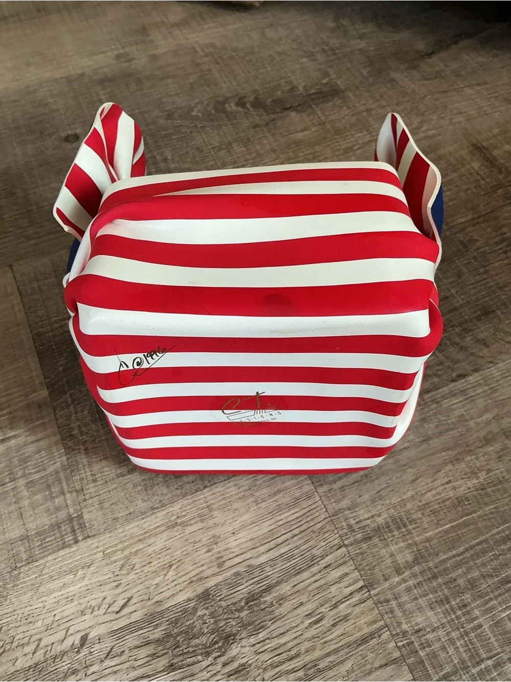 1992 C.T. Designs Square Lucite Bowl - Signed - Red & White Striped Patriotic